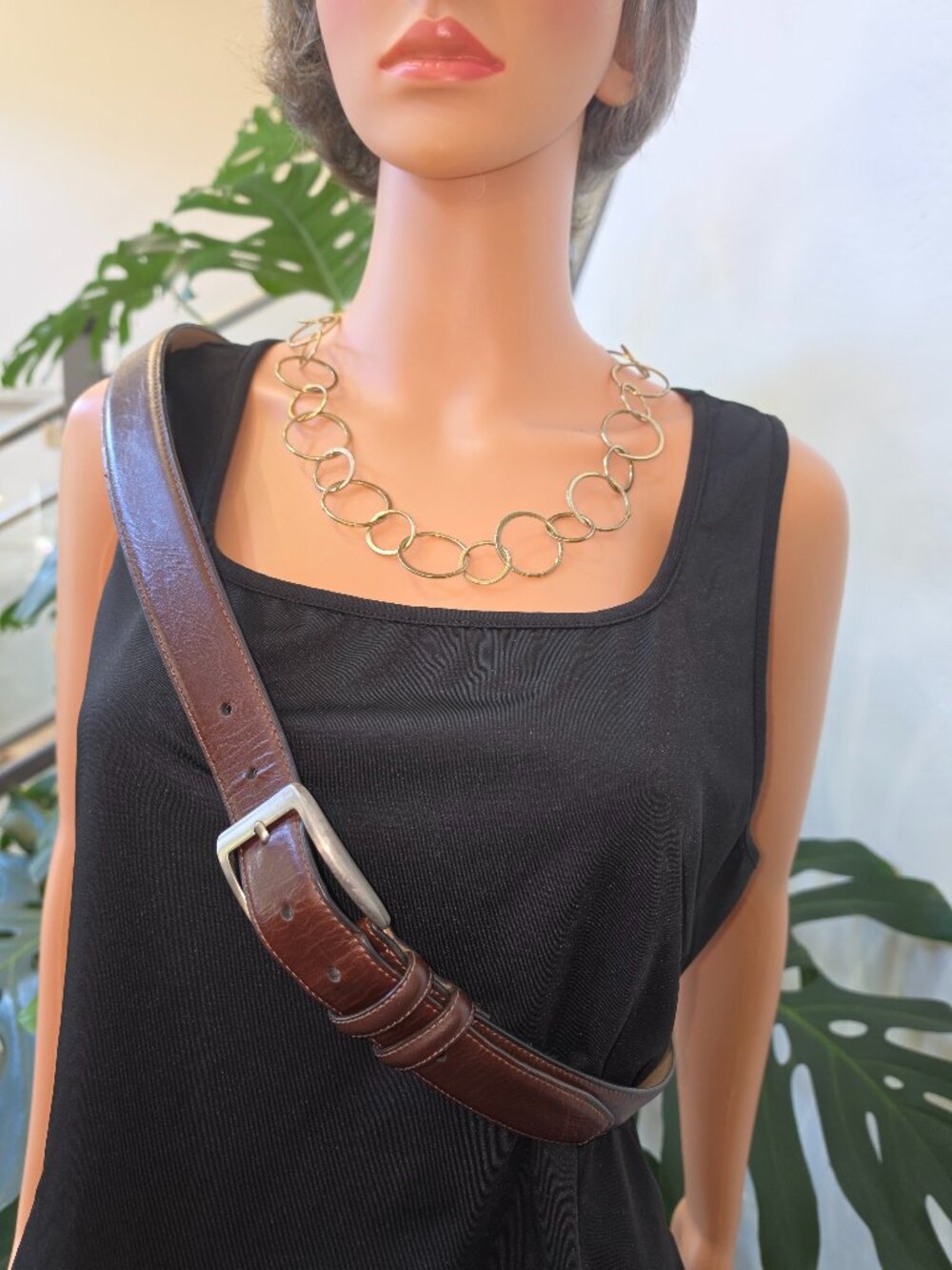 Dockers Brown Leather Belt Double Loops 44/110 with Silver-tone Buckle
